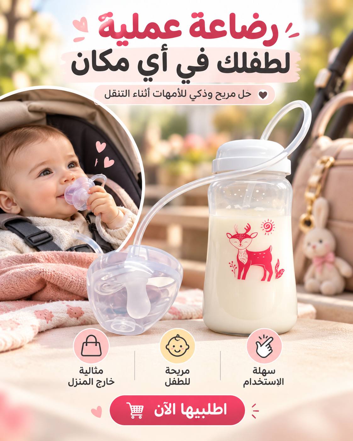 🍼زجاجة الحليب الذكية 3 في 1 رضاعة عادية + مصاصة 360° + كوب للطفل ❤️